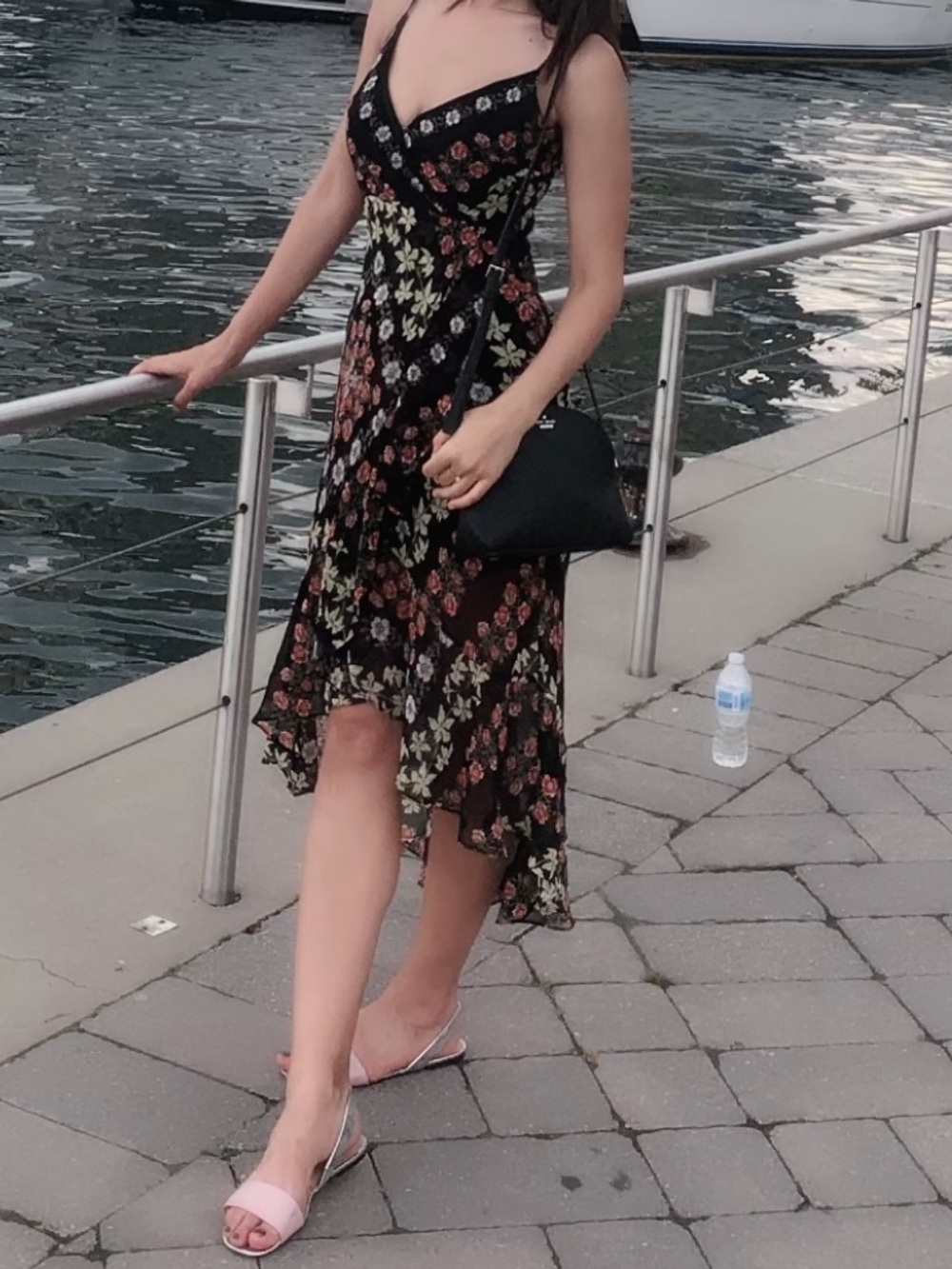 Guess Black Floral High-Low Wrap Dress